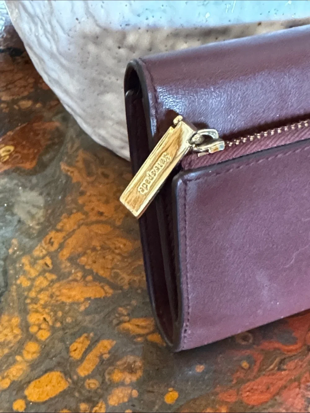 kate spade Plum Leather Fold Wallet with Gold-Tone Plaque